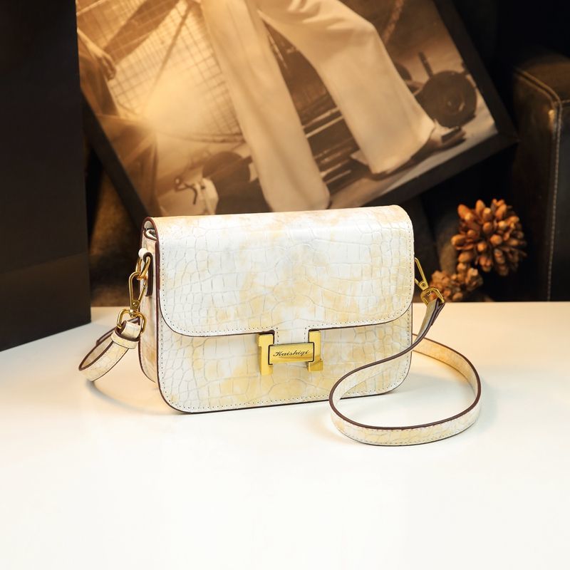 Small Square Croc-Embossed Genuine Leather Crossbody Bag for Women – Elegant Shoulder Handbag with Premium Textured Finish, A Chic Compact Purse for Everyday Style