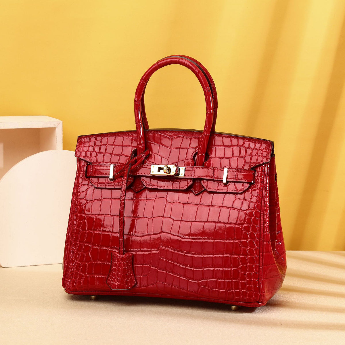 Chic Croc-Embossed Birkin-Inspired Tote Bag for Women, Light Luxury Large Capacity Top-Handle Crossbody Handbag with Premium Sophisticated Design, Trendy Everyday Purse