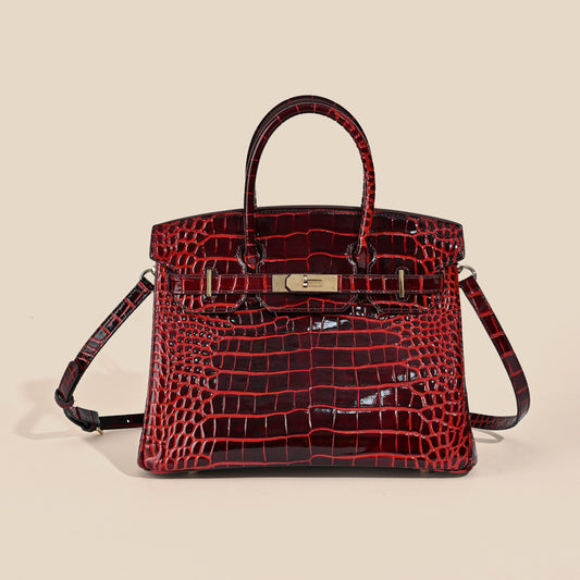 New Genuine Leather Handbag for Women Premium Crocodile Embossed Cowhide Birkin Style Large Capacity Tote