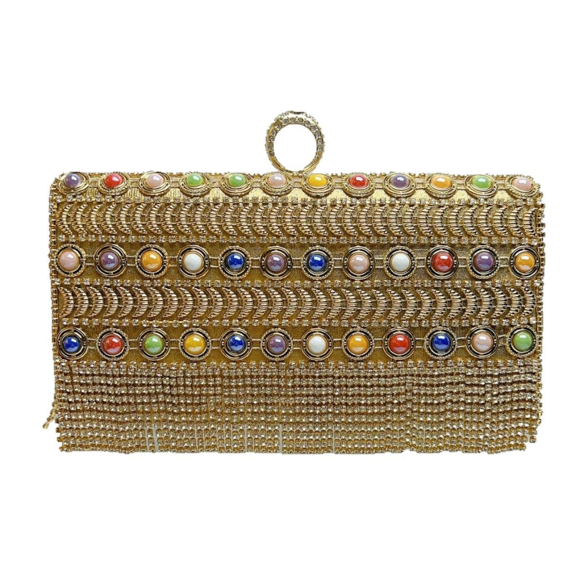 Women's Rhinestone Tassel Evening Clutch, Sparkly Crystal Banquet Bag for Formal Dress Party, Light Luxury Glamorous Purse