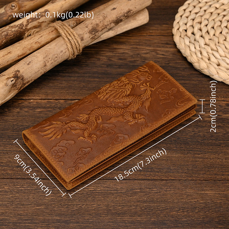 Crazy Horse Leather Multi-Card Long Wallet for Men, Minimalist Top Layer Cowhide Money Holder, Genuine Leather Wallet 8030