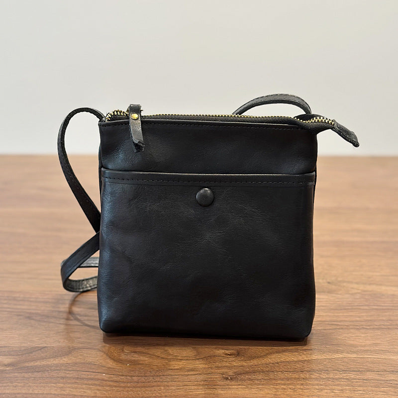 Genuine Vegetable-Tanned Leather Phone Crossbody Bag for Women, New Summer Vintage Mini Shoulder Purse, Unique Small Handbag for Ladies