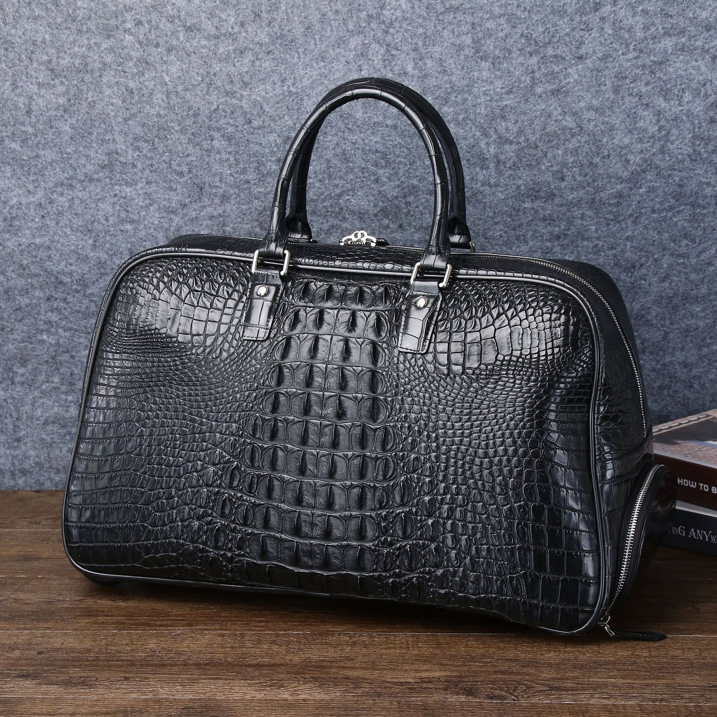 Premium Croc-Effect Business Travel Duffel Bag for Men, A Large Capacity Top-Handle Luggage with Trolley Sleeve & High-End Design, Perfect Weekend Getaway Bag
