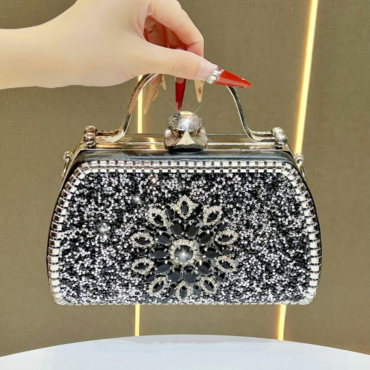 Dazzling Full Rhinestone Evening Clutch for Women, A Sparkly Crystal-Embellished Top-Handle Crossbody Shoulder Bag, Perfect for Cheongsam Banquets Weddings & Special Occasions
