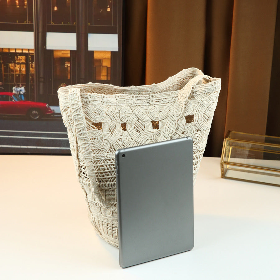 Hollow Woven Beach Tote Set for Women Large Capacity Shoulder Underarm Bag, Casual Korean Style Canvas Sub-Bag with Vacation-Ready Design