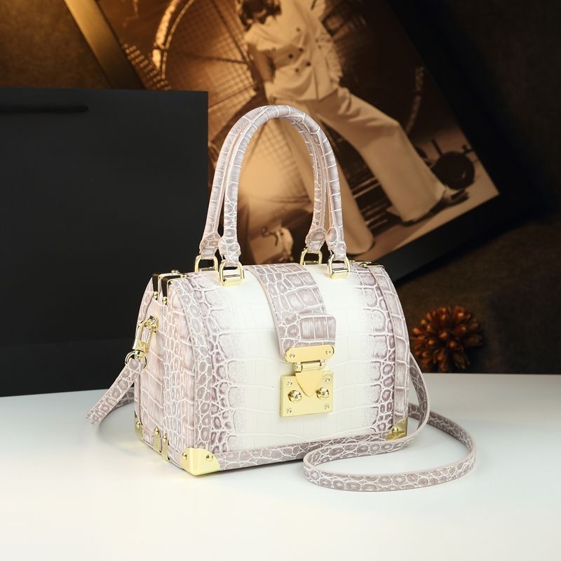 New Arrival Croc-Effect Doctor Bag for Women, An Elegant Top-Handle Crossbody Shoulder Handbag with Exquisite Genuine Leather & High-End Trendy Design