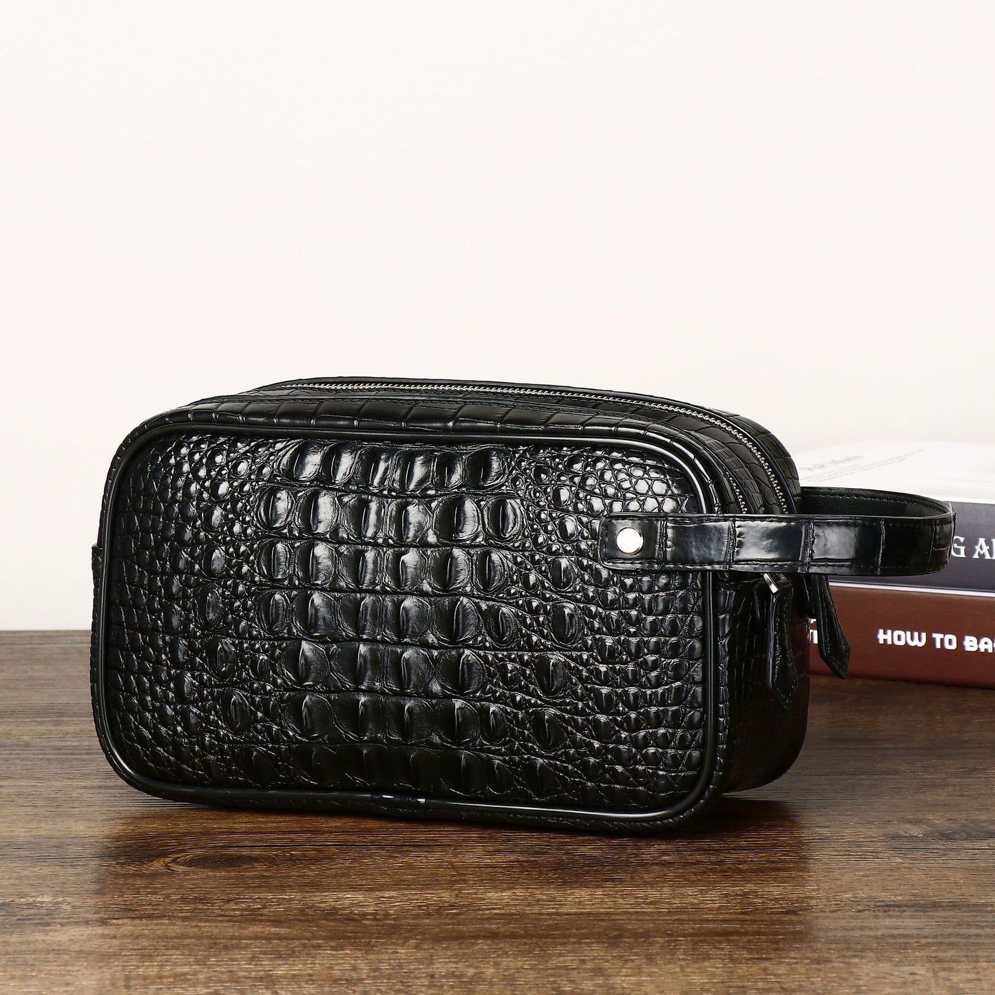 New Arrival Croc-Effect Double-Zip Executive Bag for Men, A Large Minimalist Top-Handle Clutch with Urban Simple Design, Perfect for Business & Daily Use
