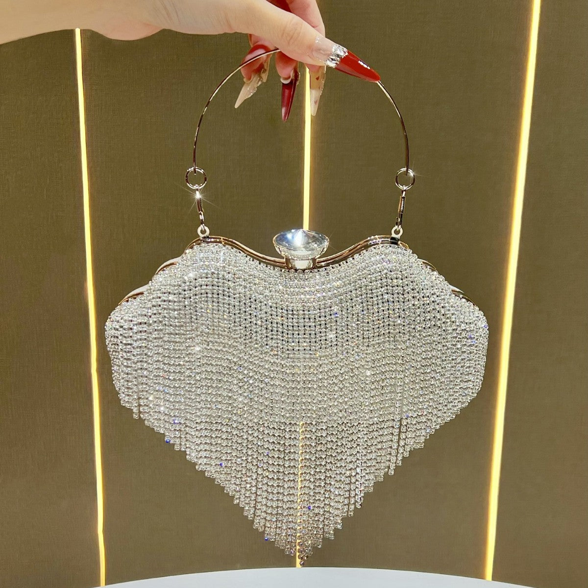 Dazzling Rhinestone Fringe Evening Clutch for Women, A Premium Crystal-Embellished Top-Handle Crossbody Bag with Unique Boutique Design, Perfect for Formal Gowns Weddings & Special Occasions