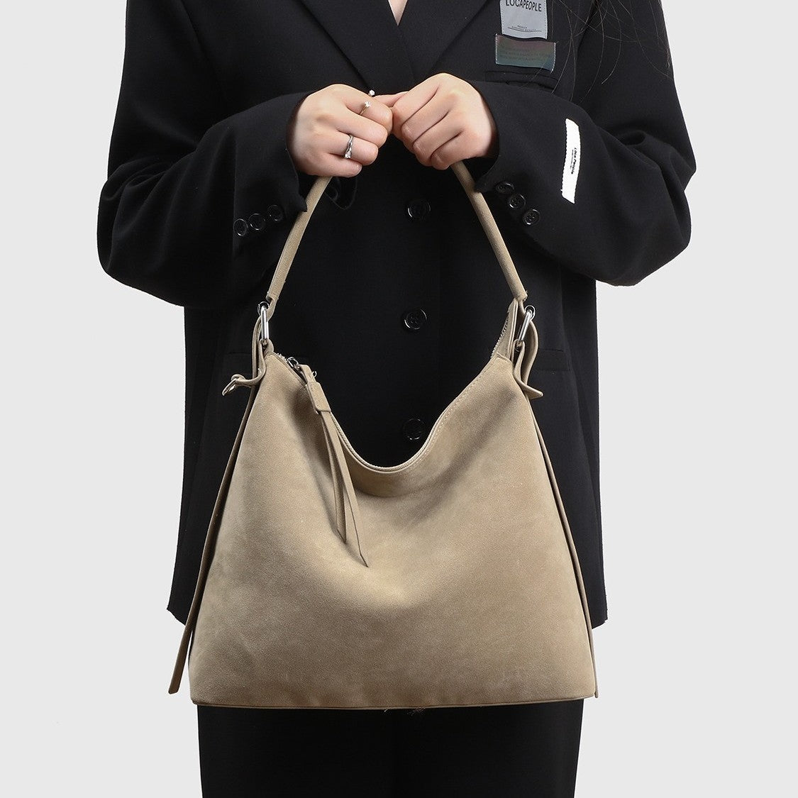 Genuine Suede Large Capacity Crossbody Tote Bag for Women, New Fall Winter Light Luxury Commute Shoulder Underarm Purse, Premium Casual Handbag for Ladies