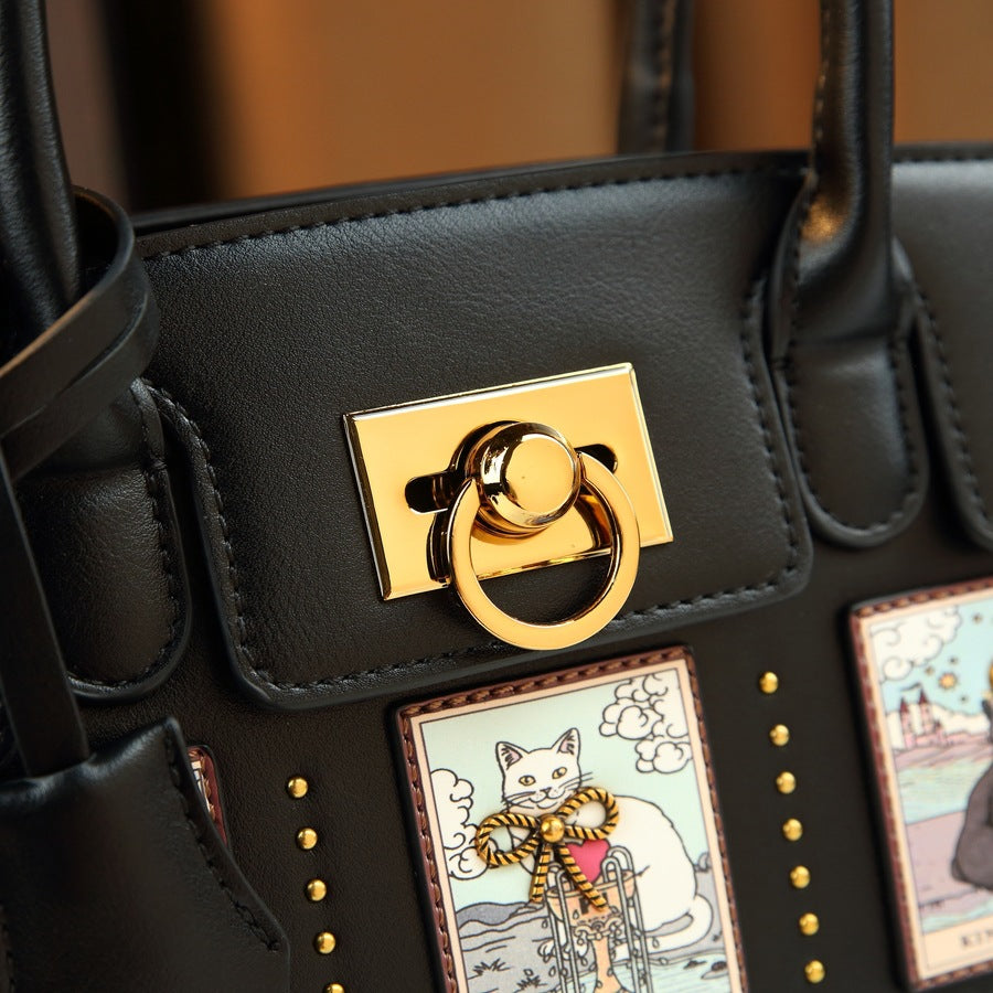 New Arrival Cat Print Birkin-Inspired Tote Bag for Women, Elegant Large Capacity Shoulder Crossbody Handbag with Unique Boutique Design, Perfect Commuter Purse