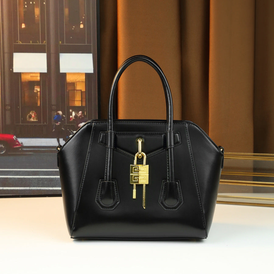 Metal Lock Boston Bag for Women 2026 New Light Luxury Large Capacity Top Handle Shoulder Crossbody Purse with Designer Hardware Accent