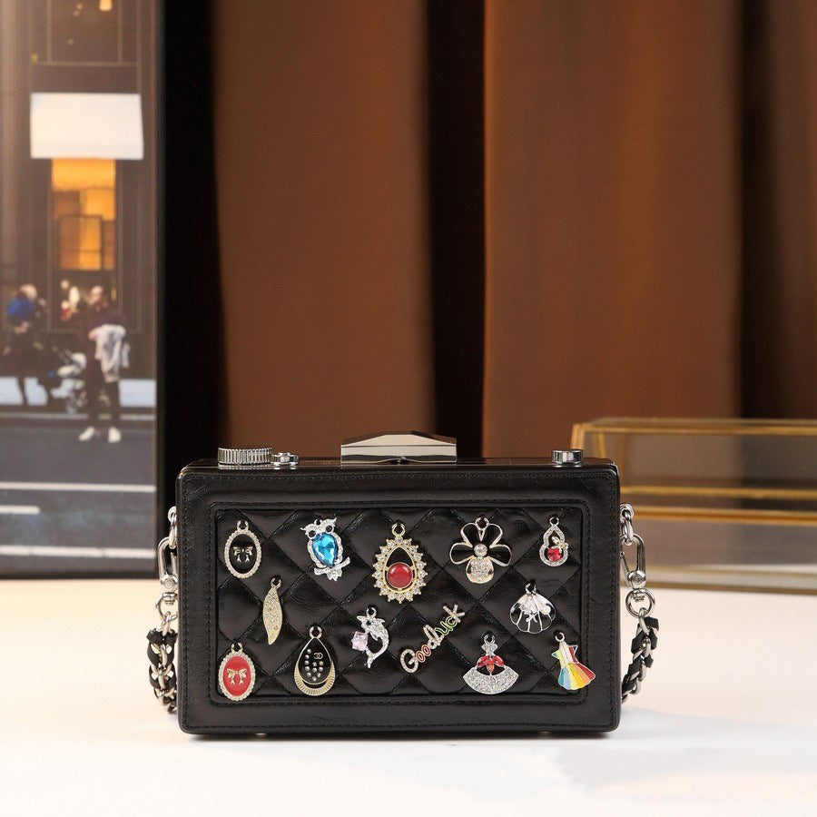 Gemstone Embellished Clasp Mini Square Bag for Women Korean Style Quilted Shoulder Crossbody Purse with Trendy Jewelry Accent