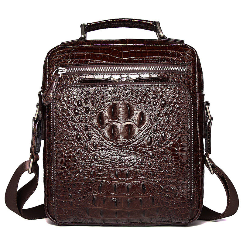 New Arrival Croc-Effect Genuine Leather Shoulder Bag for Men, A Top-Layer Cowhide Casual Crossbody Handbag with Fashionable Design