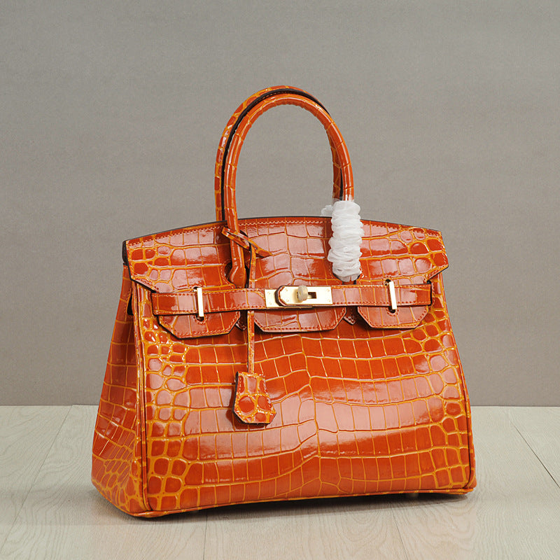 Genuine Leather Crocodile-Embossed Birkin-Style Bag for Women, New Large Capacity Commute Top Handle Shoulder Crossbody Purse, Fashionable Versatile Handbag for Ladies