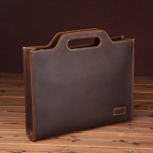 Genuine Top Layer Crazy Horse Cowhide Briefcase for Men, Vintage Business Shoulder Crossbody Top Handle Bag, Premium Leather Work Bag for Gentlemen