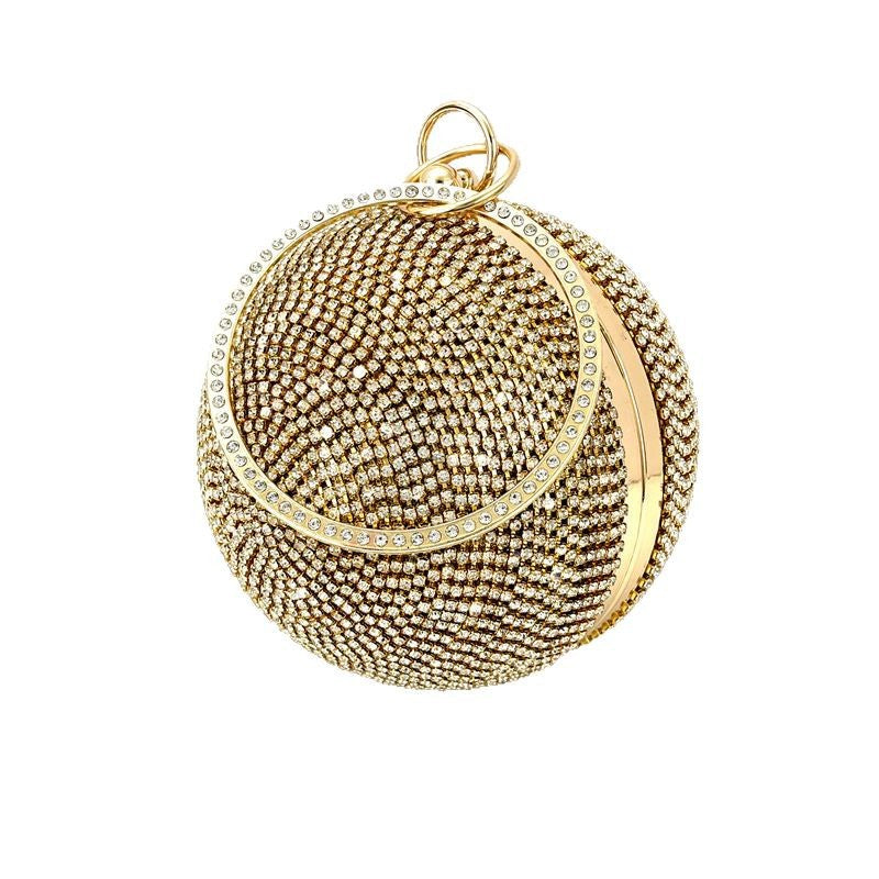 New Rhinestone Spherical Evening Clutch for Women, Gold/Silver Crystal-Studded Round Purse, Sparkly Party Bag for Prom & Nightclub