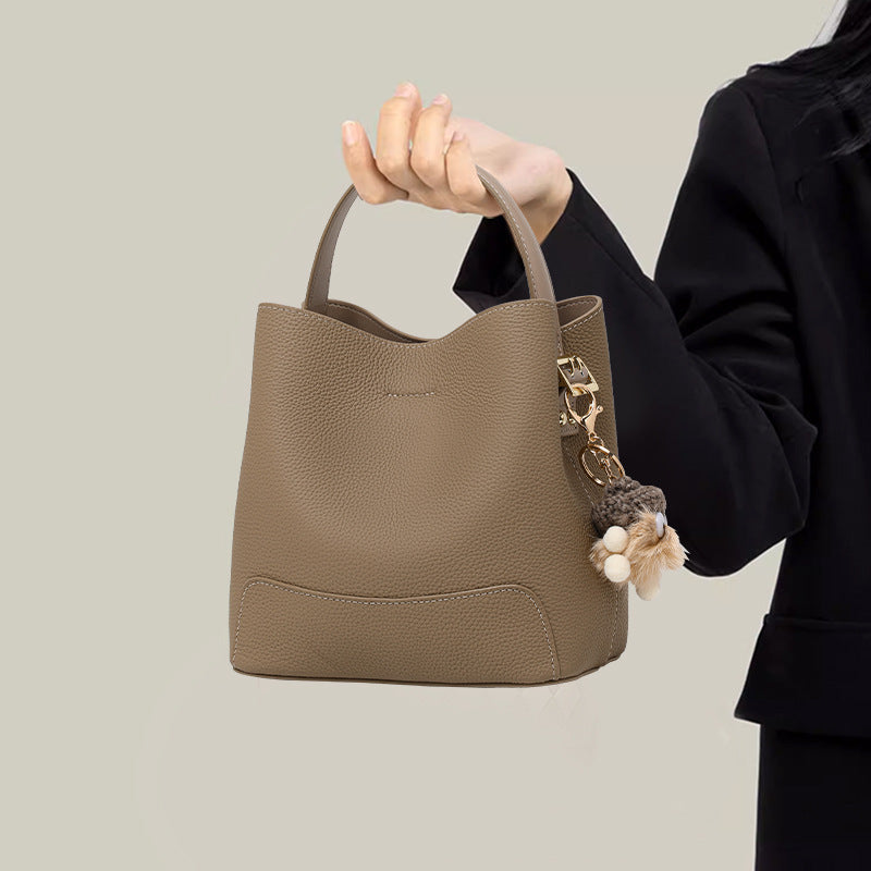 Genuine Top Layer Cowhide Bucket Bag for Women, New Large Capacity Shoulder Crossbody Top Handle Purse, Premium Versatile Mom Handbag for Ladies