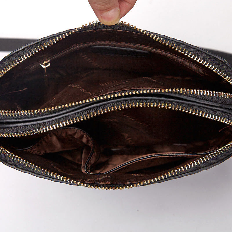 Multi-Layer Woven Genuine Leather Bag, Versatile Shoulder Crossbody Purse, Fashionable Cowhide Mom Handbag for Women
