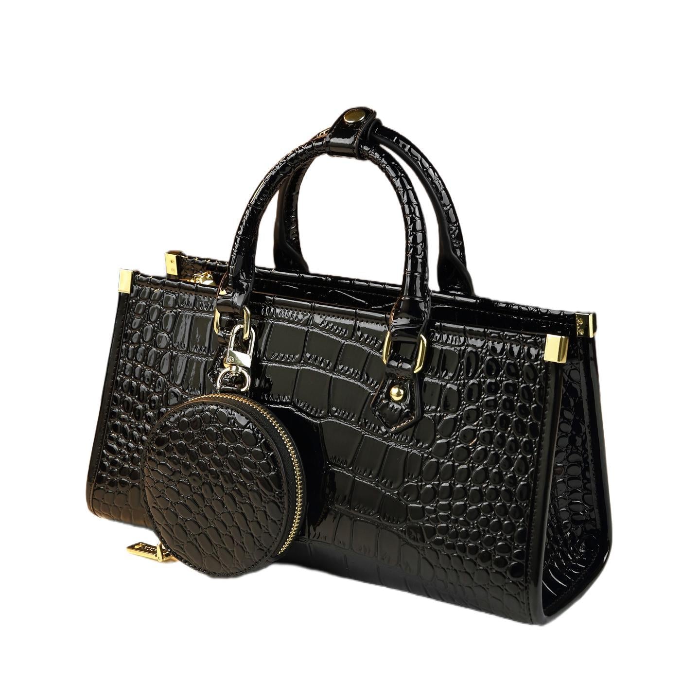 New Arrival Glossy Croc-Effect Light Luxury Handbag for Women, A Versatile Commuter Shoulder Crossbody Bag with Genuine Leather & Stylish Design