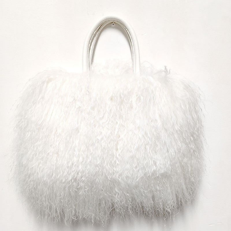 Genuine Sheepskin Wool Fluffy Large Tote Bag for Women, New Luxury Faux Fur Shoulder Handbag, Soft Warm Fur Purse for Ladies