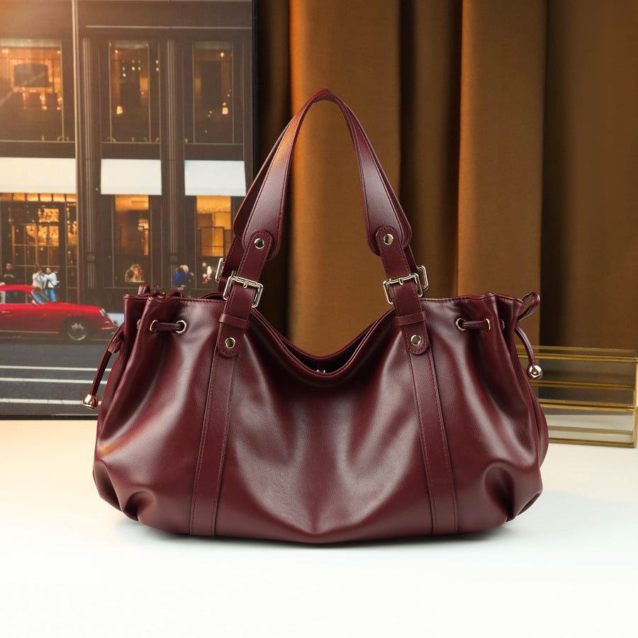 New Arrival Pleated Drawstring Tote Bag for Women, A Large Capacity Shoulder Top-Handle Handbag with Solid Color Design, Perfect for Travel & Everyday