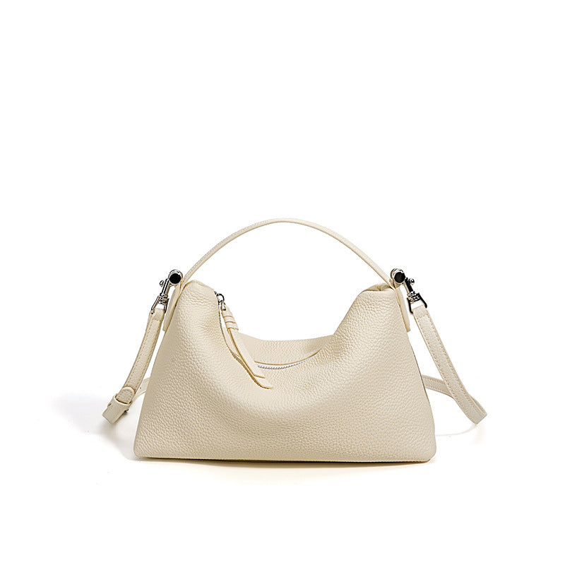 Ins Style Candy Color Genuine Leather Bag, Zipper Commute Shoulder Crossbody Purse, Versatile Premium Handbag for Women