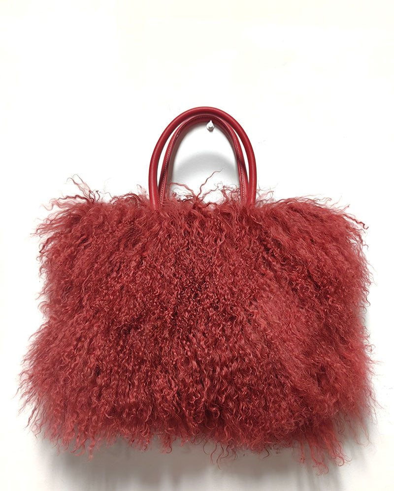 Genuine Sheepskin Wool Fluffy Large Tote Bag for Women, New Luxury Faux Fur Shoulder Handbag, Soft Warm Fur Purse for Ladies