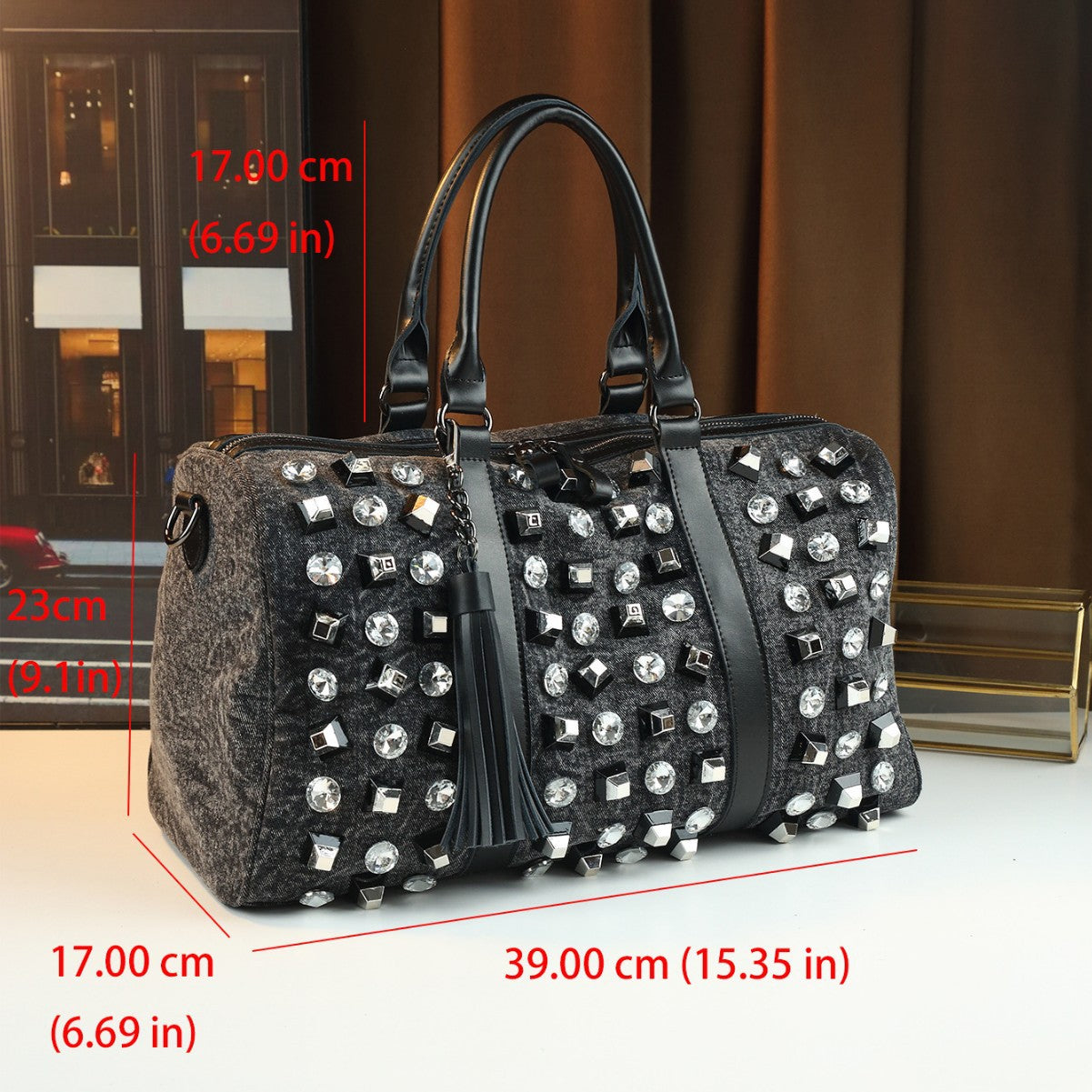 New Arrival Rhinestone-Embellished Square Bag for Women, A Large Capacity Casual Travel Top-Handle Crossbody Shoulder Handbag with Sparkly Design