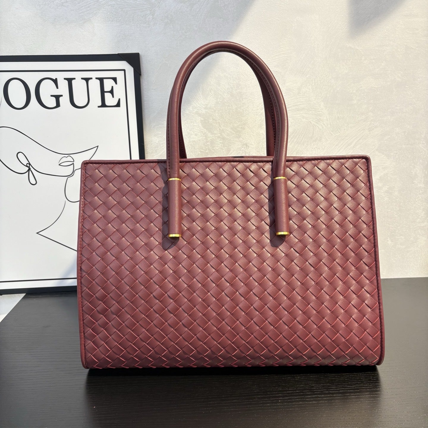New Large Genuine Leather Woven Tote, Vintage Handbag, Fashion Shoulder & Crossbody Bag for Women