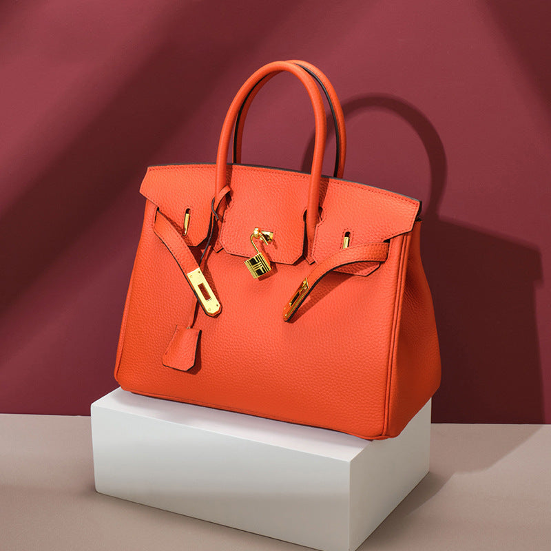 Genuine Top Layer Pebbled Leather Birkin-Style Large Capacity Handbag for Women, New Arrival Kelly-Style Top Handle Purse, Elegant Chic Tote Bag for Ladies