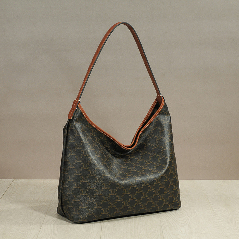 Vintage Arch Style Tote Bag for Women Genuine Leather Monogram Large Capacity Shoulder Shopper Commuter Bag