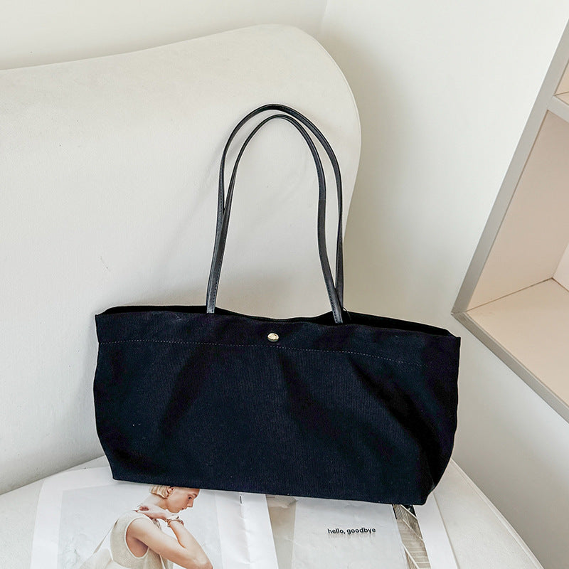 Top Layer Cowhide & Canvas Large Capacity Tote Bag for Women, Casual Underarm Shoulder Bag for Work Commute, Blank Plain Purse for Wholesale