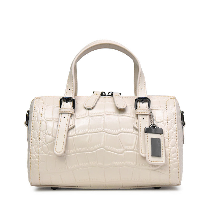 New Arrival Croc-Effect Boston Shoulder Bag for Women, A Trendy Top-Handle Crossbody Cowhide Handbag with Fashionable Design