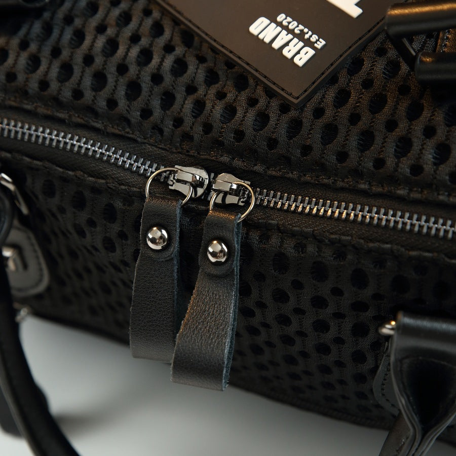 Mesh Studded Letter Print Pillow Bag for Women Chain Shoulder Crossbody Handbag, Edgy Cool Purse with Embellished Hardware