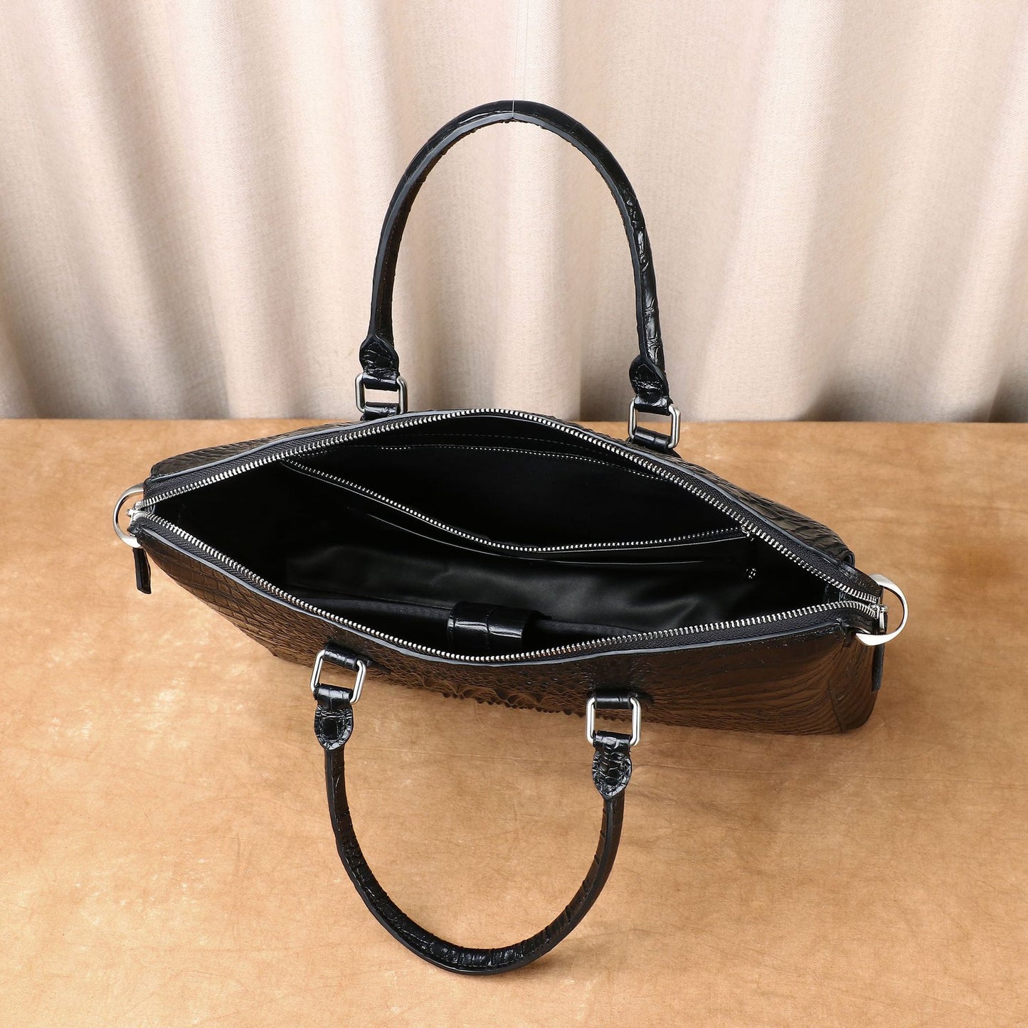 New Arrival Croc-Effect Genuine Leather Business Briefcase for Men, A Large Capacity Single-Zip Top-Handle Bag with Fashionable Design, Perfect for Office & Travel