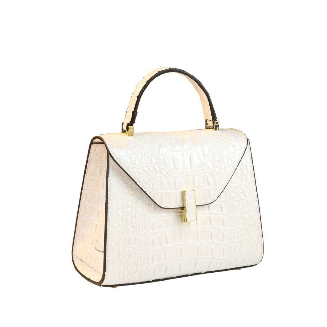 New Arrival Iridescent Croc-Effect Genuine Leather Bag for Women, A Shoulder Crossbody Top-Handle Handbag with Versatile Design, Perfect for Moms