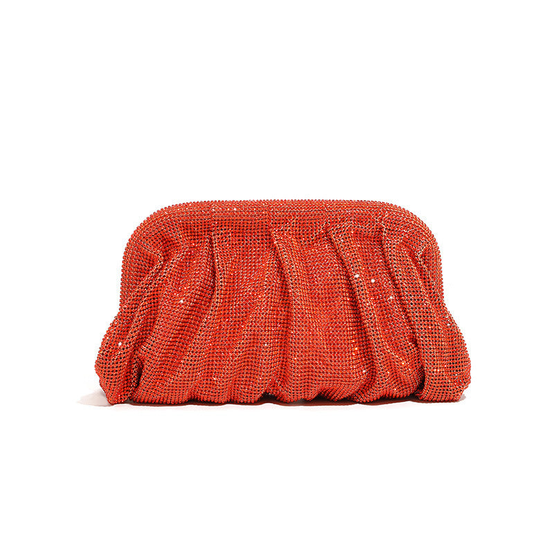 Light Luxury Handmade Rhinestone Evening Clutch for Women, Sparkly Pleated Party Bag, Crystal-Studded Shoulder Crossbody Purse for Formal Events