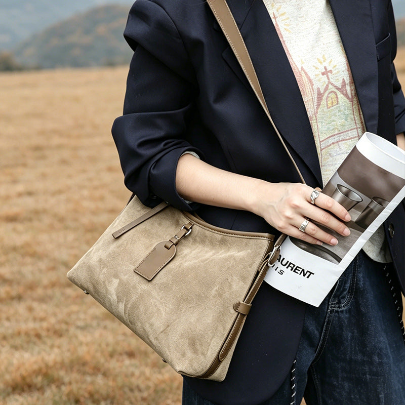 Genuine Leather Suede Tote Bag for Women Vintage Large Capacity Shoulder Handbag, Trendy Elegant Purse with Soft Luxurious Texture
