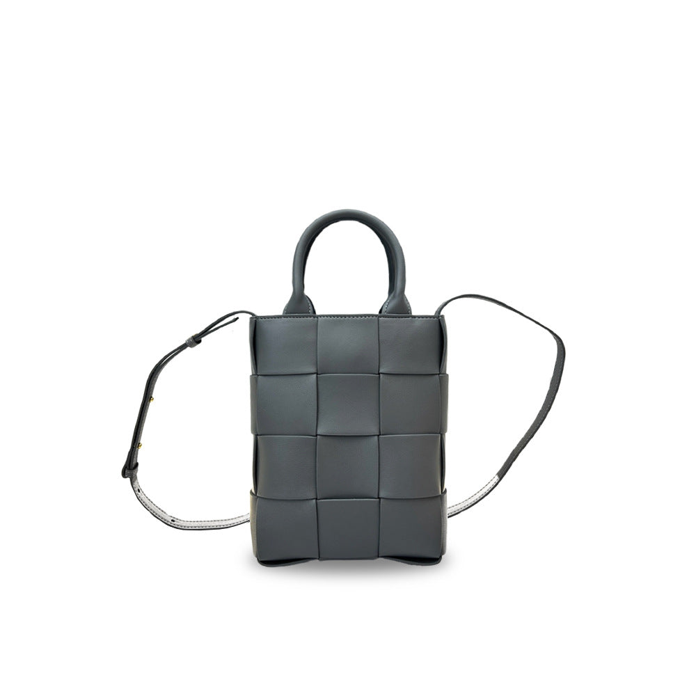 New Genuine Leather Woven Small Square Handbag for Women, Korean Style Fashion Phone Crossbody Bag, Shoulder Purse for Daily Use