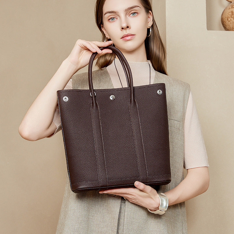 Genuine Top Layer Cowhide Garden Bag for Women, New Light Luxury Large Capacity Shoulder Top Handle Handbag, Premium Chic Purse for Ladies
