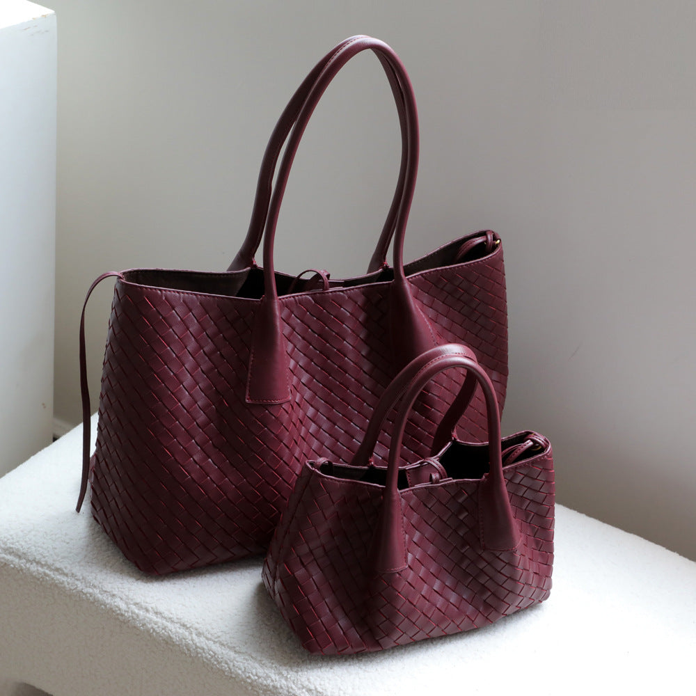 French Style Handwoven Cowhide Tote Bag for Women Premium Genuine Leather Shoulder Crossbody Handbag, Versatile Casual Purse with Artisan Craftsmanship