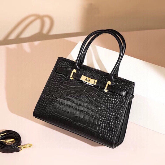 New Arrival Fall/Winter Kelly-Inspired Genuine Leather Tote Bag for Women, A Large Capacity Shoulder Crossbody Handbag with Croc-Effect & Versatile Design