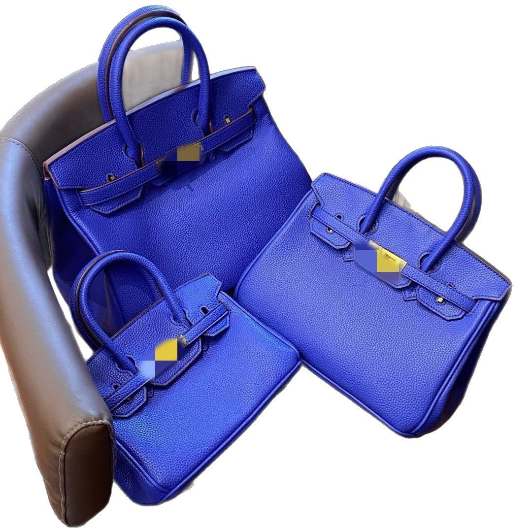 Genuine Pebbled Leather Birkin-Style Gold Hardware Large Capacity Handbag for Women, European Fashion Top Handle Purse, Trendy Casual Tote Bag for Ladies