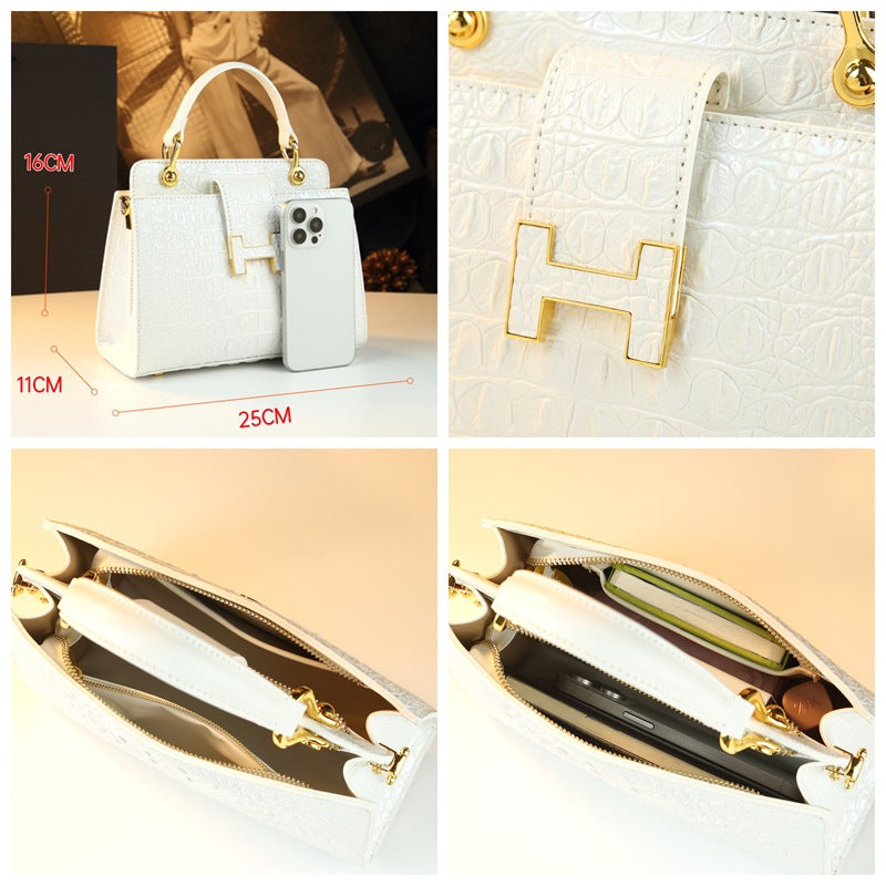 New Arrival Large Capacity Croc-Effect Genuine Leather Bag for Women, A Multi-Layer Top-Handle Crossbody Shoulder Handbag with Fashionable Design