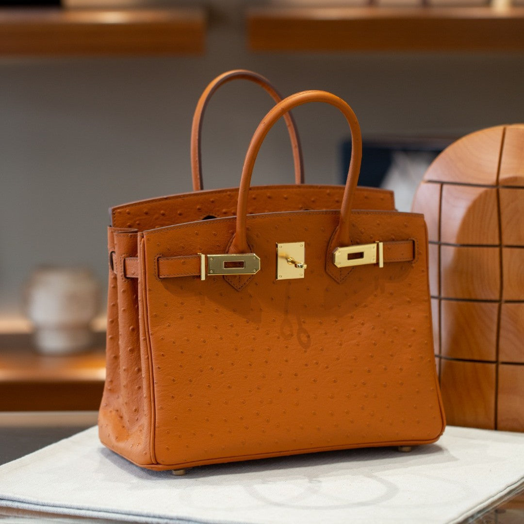 Top Layer Cowhide Ostrich-Embossed Birkin-Style Bag for Women, Large Capacity Business Casual Top Handle Handbag, Premium Leather Purse for Ladies