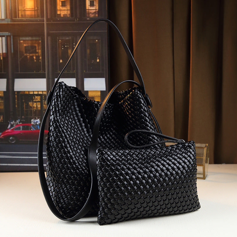 Handwoven Minimalist Tote Bag for Women Large Capacity Commuter Shoulder Crossbody Handbag, Textured Purse with Versatile Everyday Style