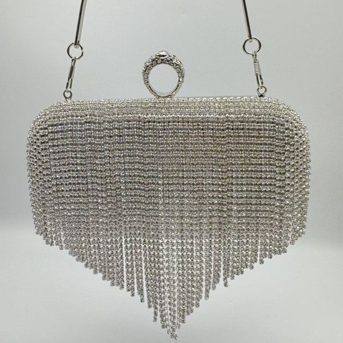 Handmade Tassel Rhinestone Evening Clutch Bag for Women, Small Square Top Handle Purse, Bridal Wedding Party Handbag for Ladies