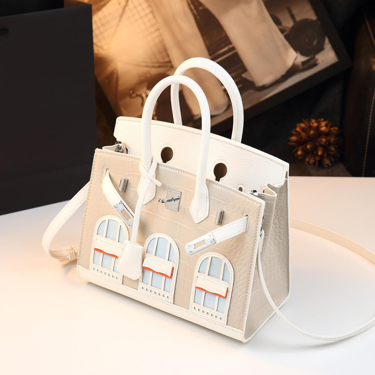 Chic Croc-Embossed Birkin-Inspired Tote Bag for Women, Premium Genuine Leather Top-Handle Shoulder Crossbody Handbag with Sophisticated Elegant Design, Trendy Everyday Purse