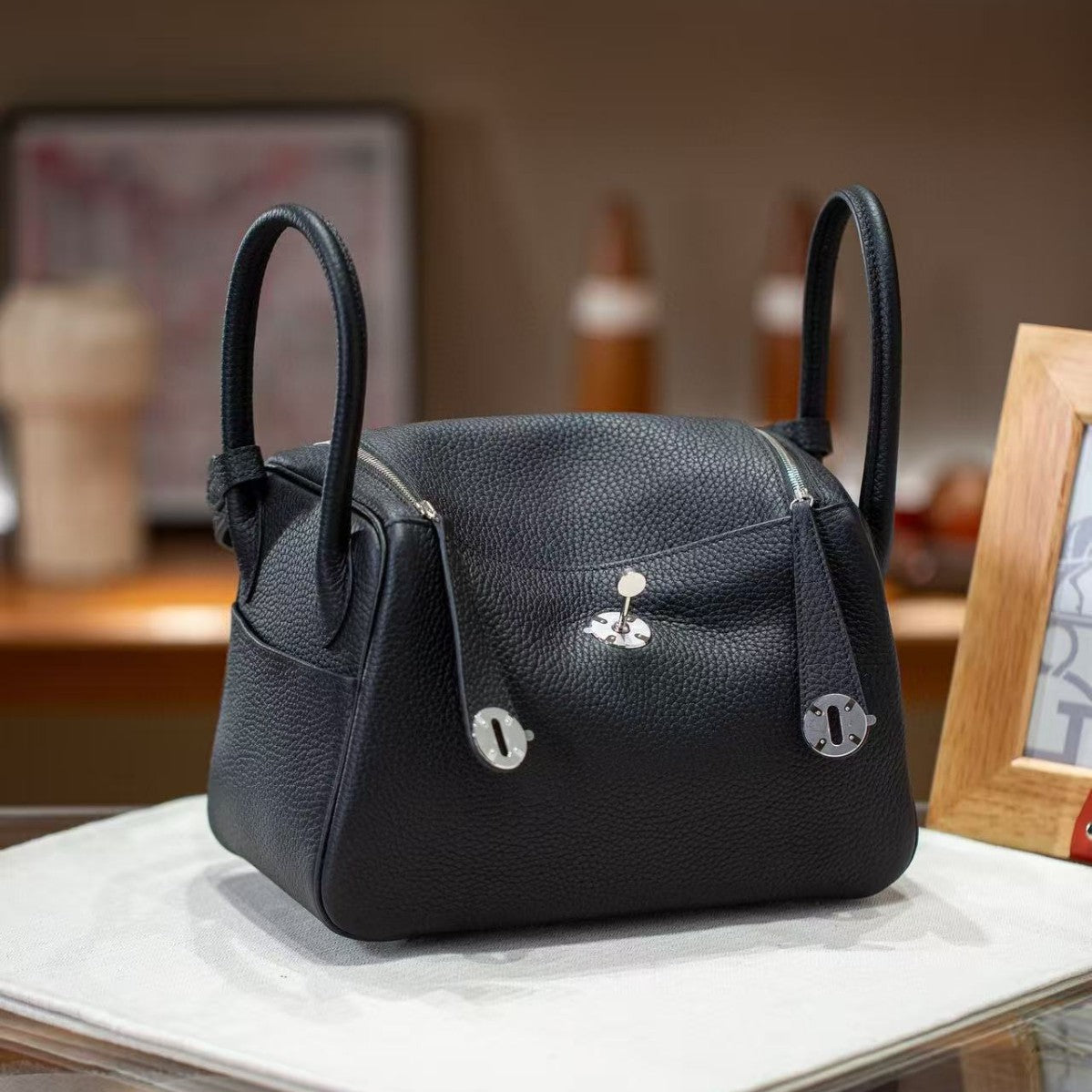 Genuine TC Calfskin Leather Lindy-Style Bag for Women, Peige Artisan Full Steel Hardware Shoulder Purse, Premium Leather Handbag in 19/26/30 Sizes for Ladies