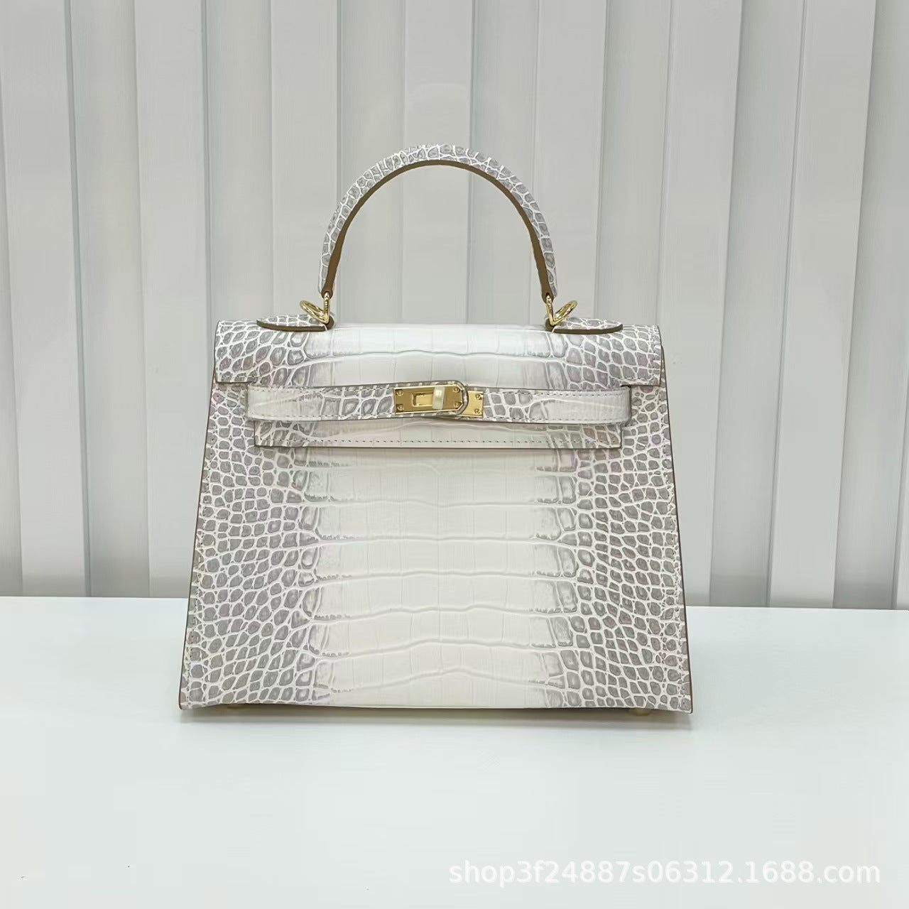 New Arrival Mini Croc-Effect Kelly-Inspired Bag in White for Women, A Premium Top-Handle Shoulder Crossbody Handbag with Versatile Elegant Design